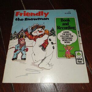 1977 Peter Pan Records Friendly the Snowman Book and Record 45 RPM Christmas